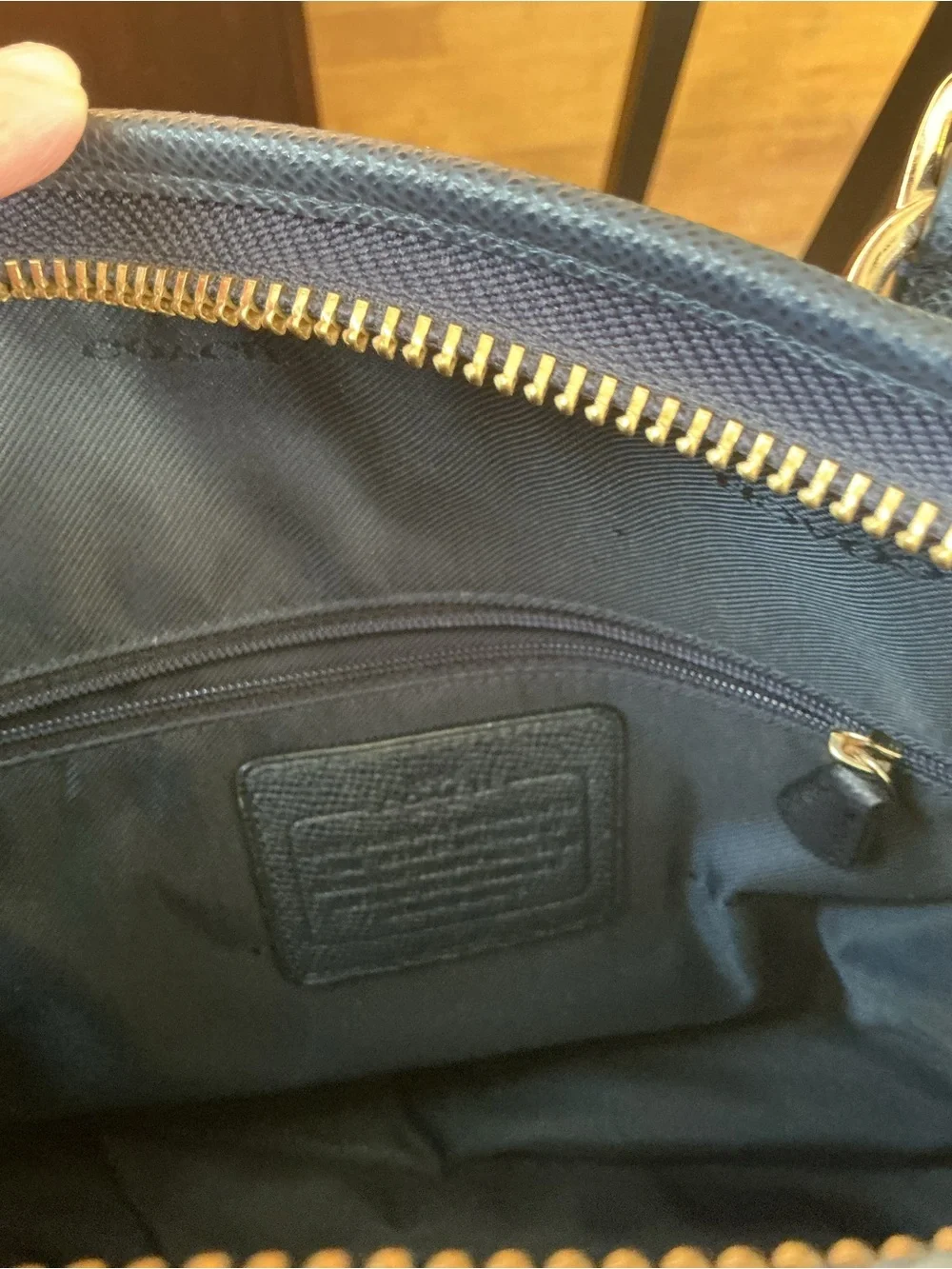 NWOT Coach Classic Navy Dome Satchel Handbag with Gold Hardware